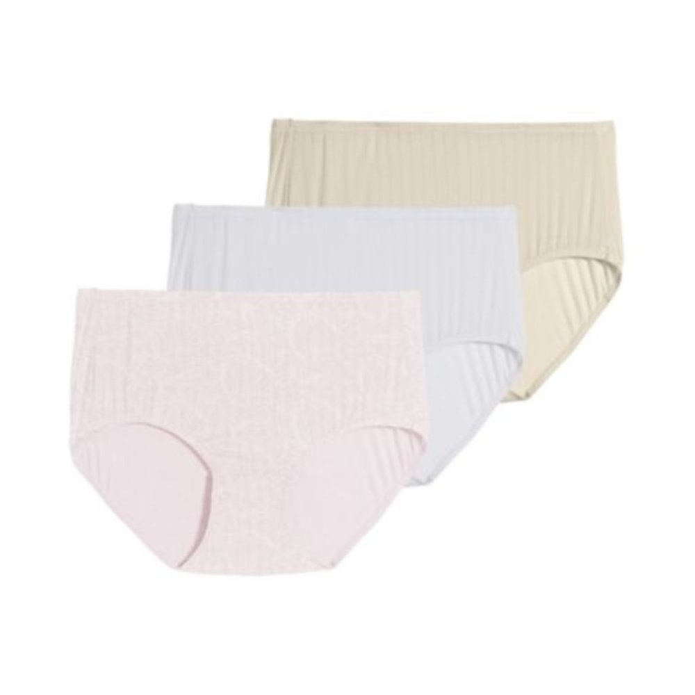 Women's Jockey 3 PK Supersoft Breathe Brief Panties 2373, Sz: 5, Tan,White, Pink